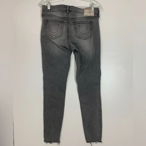 True Religion Jennie Curvy Jeans Women's 28 Gray  Denim Mid Rise Skinny Raw Hem - Picture 2 of 15